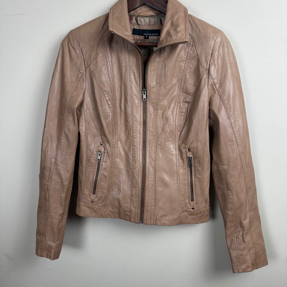 Wilsons Leather Women's Genuine Leather Jacket Size S Tan Brown Zip Front